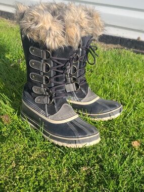 Sorel Joan Of Arctic Waterproof Snow Boots Black Suede Leather Women's Size 9